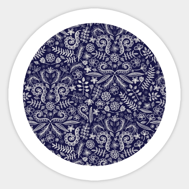 Chalkboard Floral Doodle Pattern in Navy & Cream Sticker by micklyn